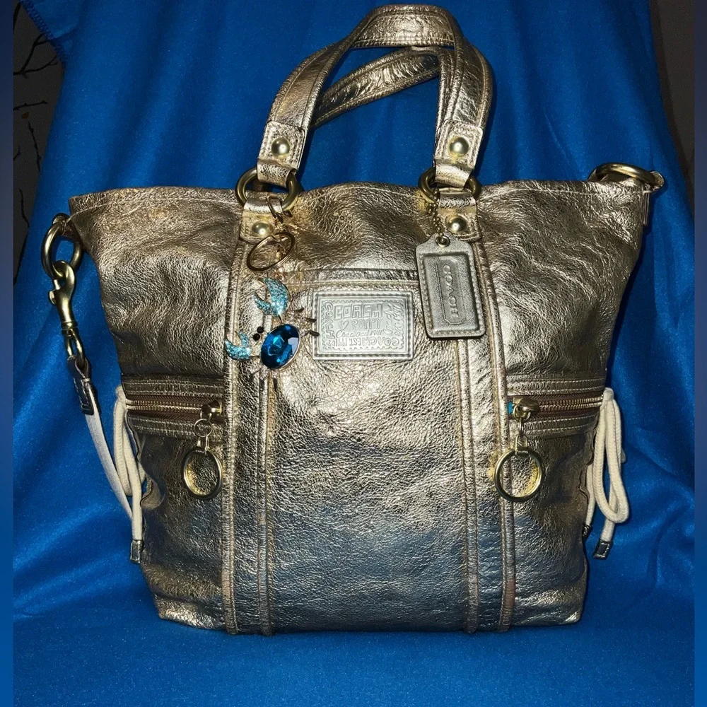 Coach Poppy Metallic Gold Leather Jazzy Satchel Bag 2009. COA included